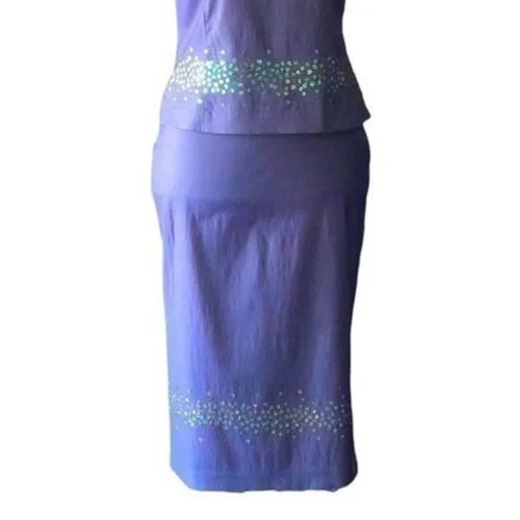 NAM of London Purple Sequin Sleeveless Top & Skirt Set UK 10 M Luxury Suit Good